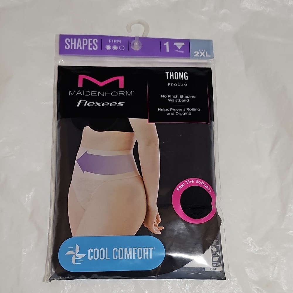 Maidenform Flexees Women's 2XL Lace Shaping Thong, Style FP0049 Black New